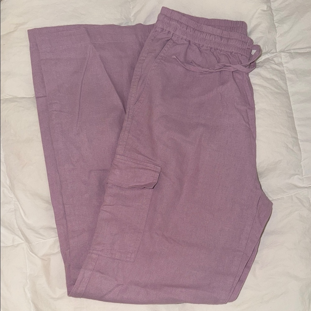Linen  Lavender Cargo Jogger Pants